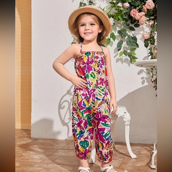 NWOT vibrant graffiti print girls halter jumpers casual polyester size 7T - Picture 1 of 4